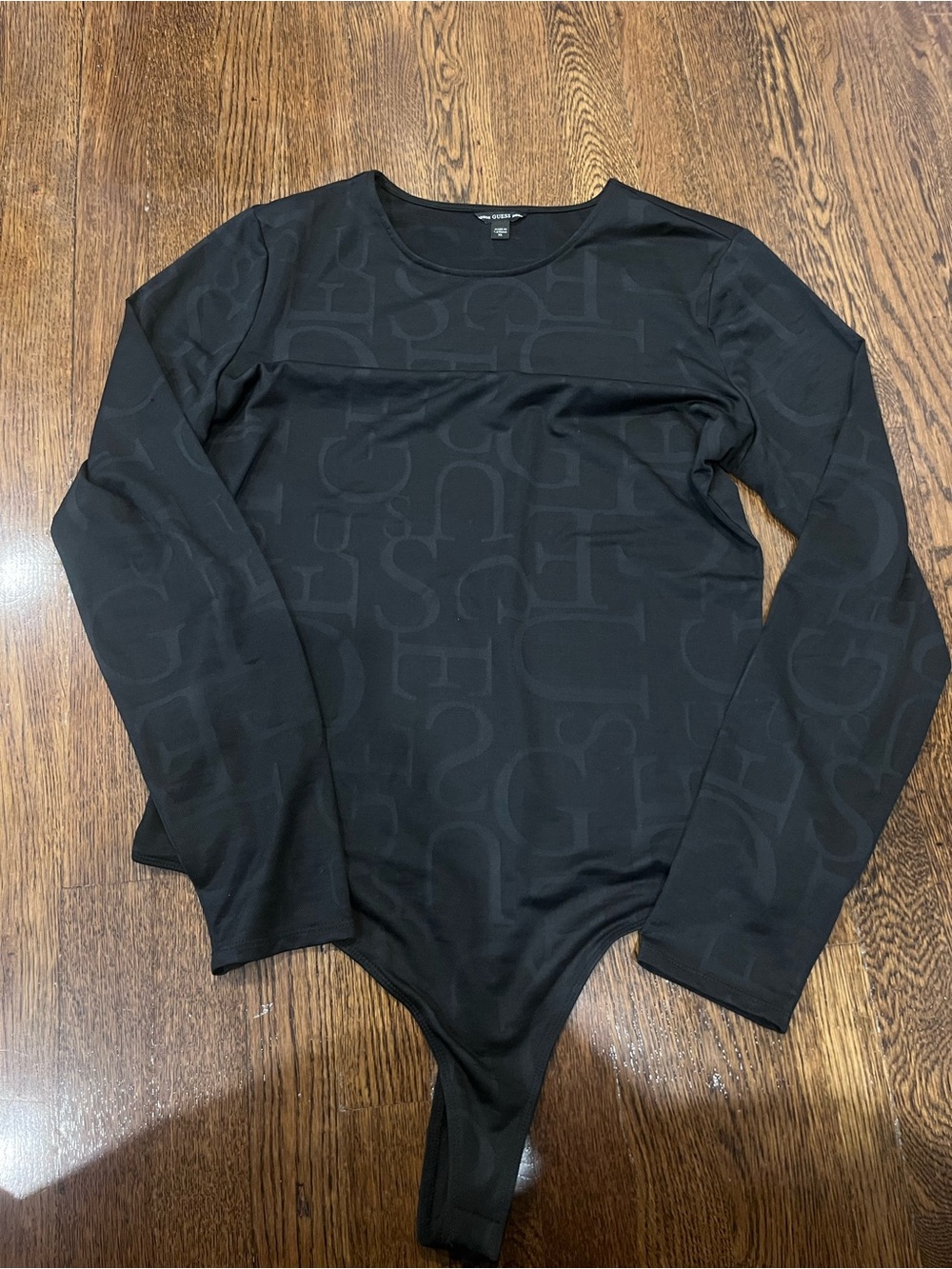 Black Long-Sleeve Guess Bodysuit Shirt mesh back detailing